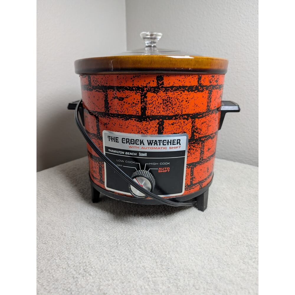 Vintage Hamilton Beach Crock Watcher Slow Cooker Auto Shift Orange Brick Tested